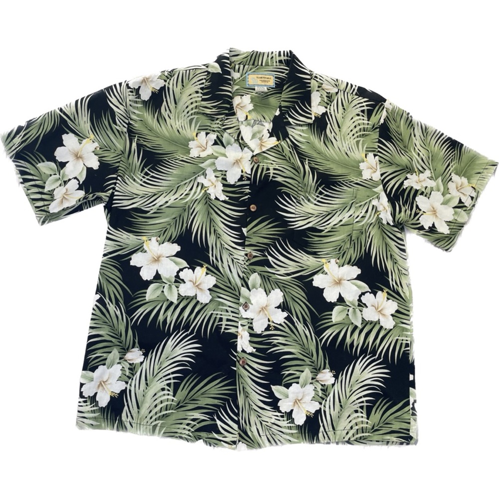 Island Republic Hawaiian shirt floral green XXL tropical hibiscus cotton
